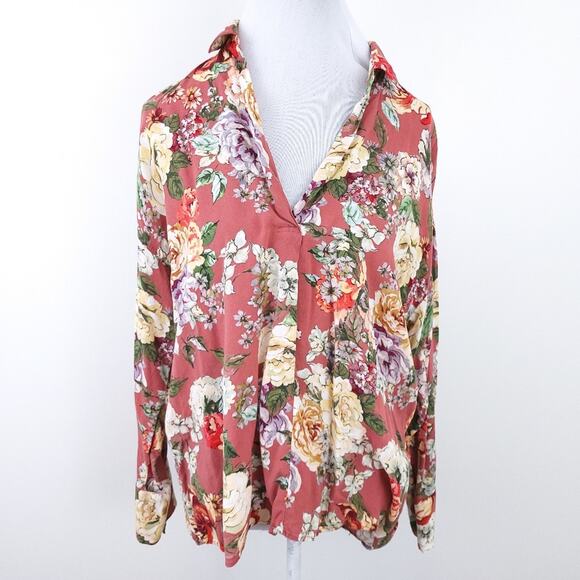 Zara Button Down Floral Shirt Medium Cute Career Casual Top Cottage Core Flowers - Picture 2 of 6